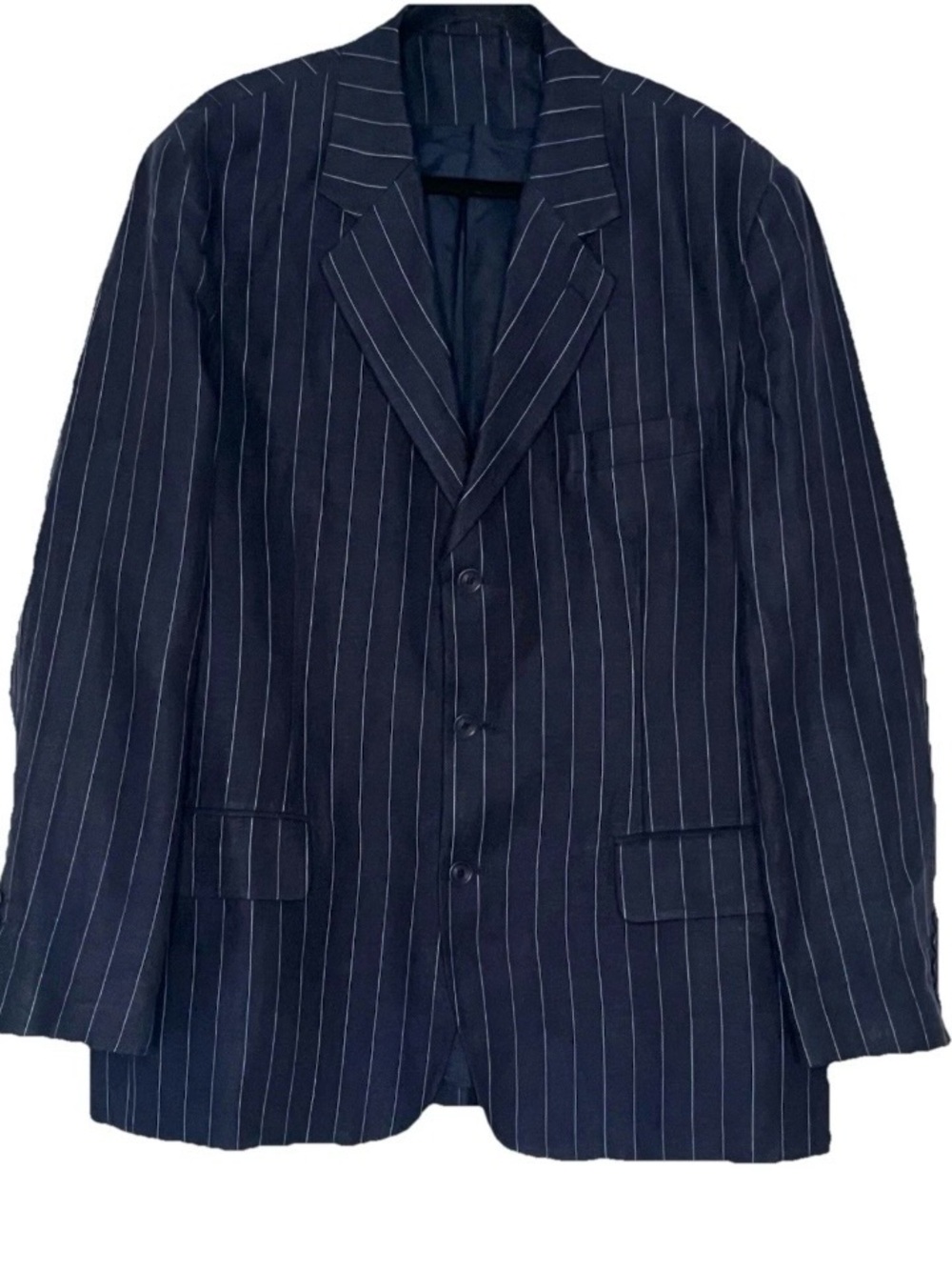Martin Gordon Men's size XL Linen Navy Pinstripe Blazer Classic Tailored Jacket